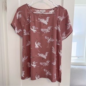 LOFT bird print blouse NWT